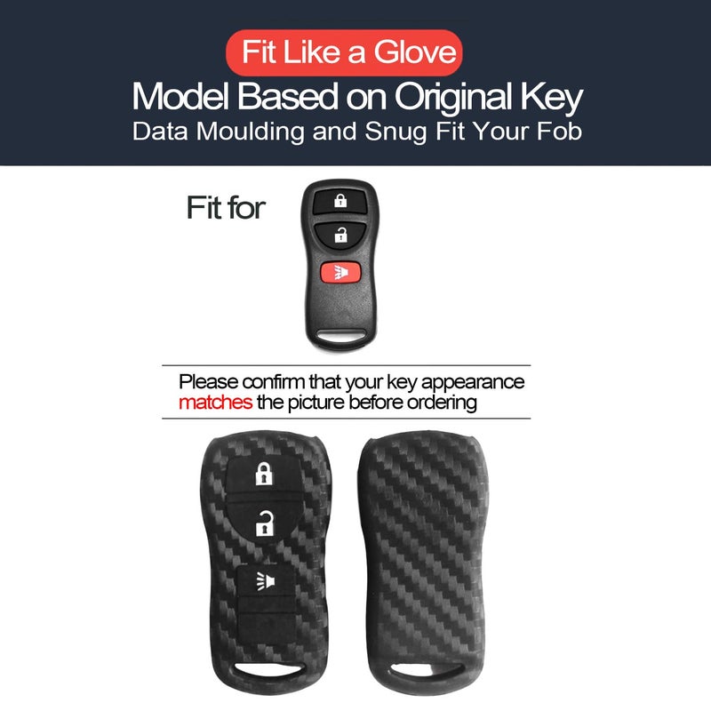 INFIPAR 2pcs Compatible with Nissan Frontier NV1500 NV200 NV2500 NV3500 350Z Altima Armada Murano Pathfinder Quest Sentra Titan Versa Note Xterra X-Trail Carbon Fiber Looks Silicone Key Fob Cover Case - Image 2